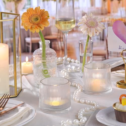 DARJEN Clear Ribbed Tealight Votive Candle Holders Set of 10- Tea Light Candle Holder Glass for Table Centerpiece, Engagement Parties, Birthday Parties & Wedding Shower - color: Clear, size: 10Pcs