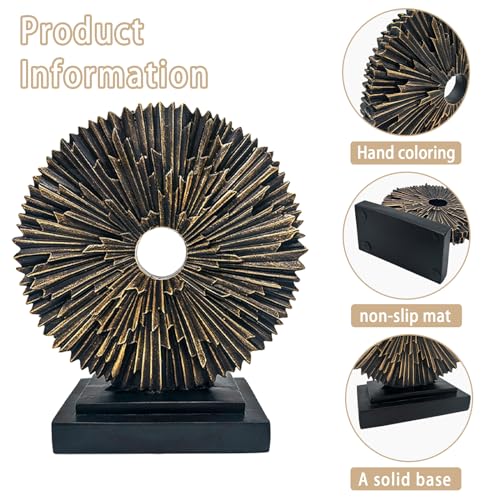 aboxoo Abstract Staute,Modern Decorative Home Decor,Office Desk Sculpture for Men,Creative Round Line Ornament for Bookshelf,Bedroom,Desktop,Dining Table(Copper Black)