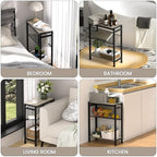 Small Side Table Set of 2 for Small Space, 3-Tier Narrow End Table with Magazine Holder, Slim Nightstand, Skinny Snack Couch Table in Living Room, Bedroom, Kitchen and Balcony (Greige) - color: Greige-2pcs
