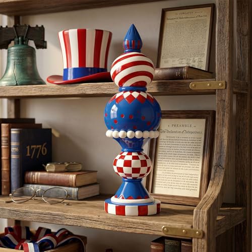 Patriotic Decorations, 14.8" H Large Resin Red White Blue Checkered Memorial Day 4th Of July Americana Sculpture Gifts, Independence Day Indoor Table Centerpieces Mantel Shelf Desk Home Decor - color: Red White Blue