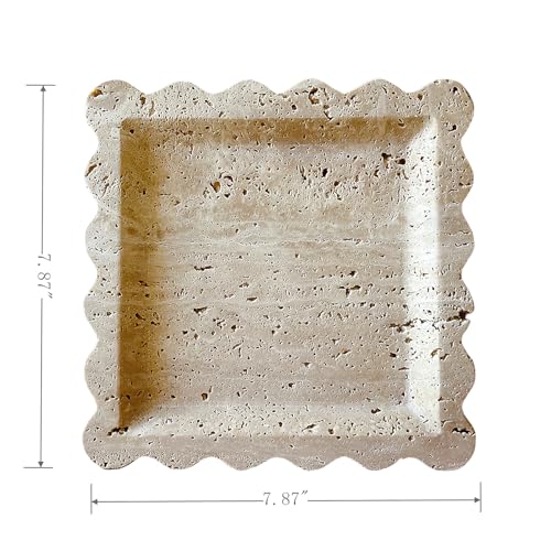 Vintage Natural Marble Tray Small Ornaments Scalloped Tray Handmade Storage Dish for Counter, Vanity, Dresser, Nightstand and Desk (Beige Travertine) - color: Beige Travertine