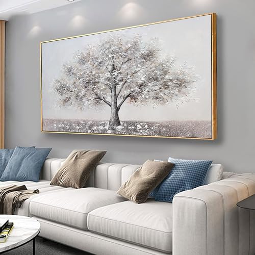 Abstract Wall Art Tree of Life White Background Canvas Wall Decor Framed Artwork Modern Aesthetic Suitable for Living Room Bedroom and Office Home Decor 20x40 In - color: White, size: 40"L x 20"W