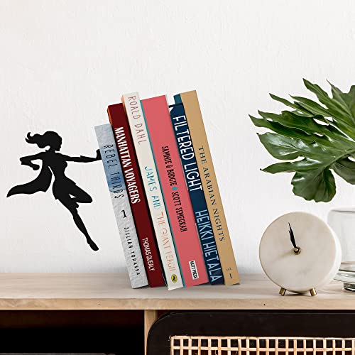 Stylish Metal Bookend in Black - Book Holder for Any Angle, Shelf, Desk, Desk - Decorative Book Organiser Book Holder - The Coolest Gift Idea (Supergal) - color: B - Supergal (Black)