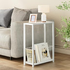 Homleke Narrow Side Table with Magazine Holder, Skinny End Table Perfect for Small Spaces, Space-Saving Design for Living Room, Bedroom, or Office, 7.1" D x 16.9" W x 23.6" H, White - color: White - Standard