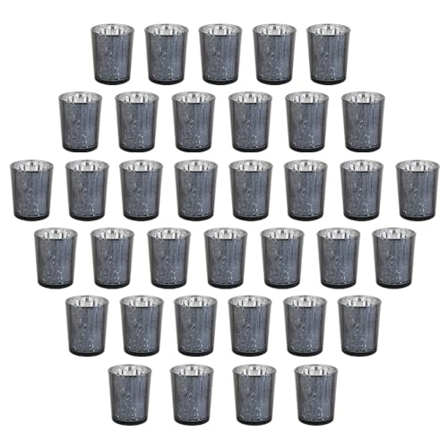 Black Mercury Glass Tea Light Holders Set of 36 - Elegant Votive Candle Holders for Weddings, Showers and Home Decor - Perfect for Table Centerpieces and Parties (Glass, Black) - color: Black