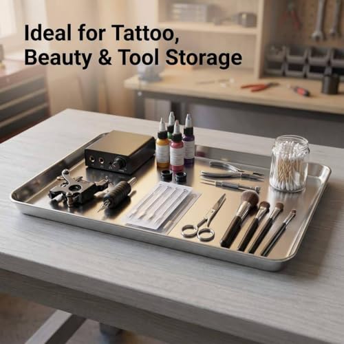 QWORK 304 Stainless Steel Utility Tray, Instrument Tray Salon Tool Tray Workshop Parts Trays for Beauty Instruments, 12 3/16 x 9 7/16 x 1 5/16 inch, 1 Pack - color: 1 Pack, size: 12 3/16" x 9 7/16" x 1"