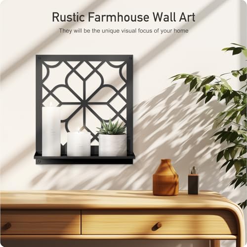 Black Metal Wall Candle Holder Set of 2, Minimalist Rustic Aesthetics Wall Art Decor for Living Room Bedroom Bathroom (11.8 x 13 in) - color: Black- Classical