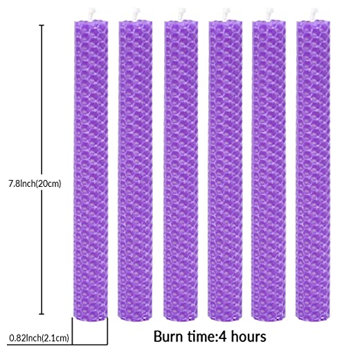 DEYBBY Natural Beeswax Taper Candles, Hand-Rolled Beeswax Candles Honeycomb Design, Dripless and Smokeless,Set of 6 (Purple) - color: Purple, size: 6 Pack