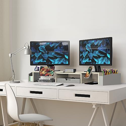 Simple Houseware Desk Dual Monitor Stand Riser with Drawer, Maple - color: Maple