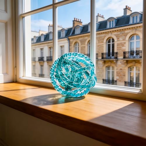 Glass Knot Teal Orbit Ball - 6 Inch Hand Blown Infinity Sculpture Decor Glass Orbit Home Decor Table Decoration Interio Art - color: Teal, size: 6" Diameter