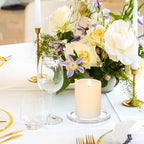 Toyvian Glass Candle Plates: 4pcs Pillar Candles Pedestal Clear Holders Round Trays for Wedding, Tealight Stand Table Centerpieces for Bathroom Dining Room Table Christmas Dinner Decor, 4inches