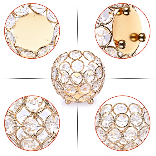 OwnMy Set of 4 Crystal Bowl Tealight Holders Small Round Votive Candle Holders, Gold Crystal Tea Light Candle Lanterns Candle Stands for Dining Table Centerpieces Wedding Decors - color: Gold