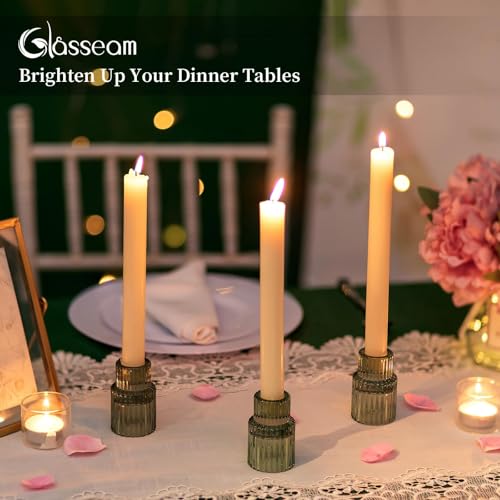 Glasseam Taper Glass Candlestick Holder: Green Candle Stick Holders Set of 2 Small Candle Holders for Candlesticks Vintage Crystal Tapered Candle Holder for Wedding Table Centerpiece Christmas Advent - color: Green
