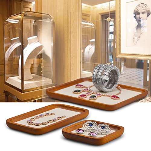 Oirlv Solid Wood Jewelry Display Tray Small Jewelry Tray Rings Earrings Bracelets Necklace Holder Organizer(Small, Creamy-white) - color: Creamy-white, size: 3.93"x 3.93"x 0.59"
