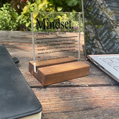 Inspirational Home Office Desk Decor, Motivational Minimalist Decor Art Acrylic Plaque With Wooden Stand Sign Home Office Desk Sign Gift for Women Colleague Friend Cowoker - style: Mindset