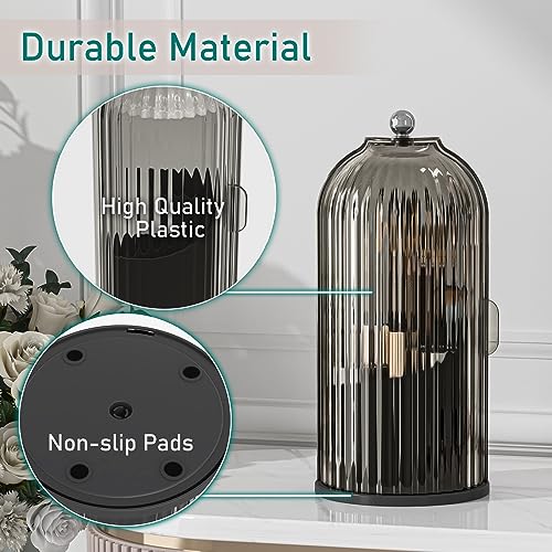 GAXmi Makeup Brush Holder with Lid Cosmetic Tools Organizer 360 Rotating Waterproof Dustproof Beauty Brushes Storage for Vanity, Black-Grey - color: Black-Grey