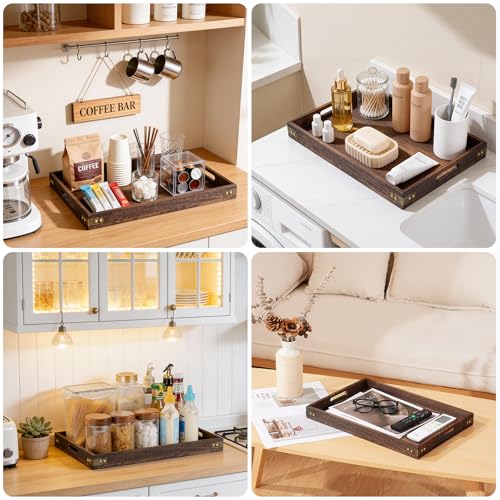 Serving Trays for Party-17In Large Serving Tray with Handles,Wooden Coffee Table Tray&Charcuterie Boards,Serving Platter for Breakfast in Bed Tray,Decorative Rectangular Tray for Ottoman/BBQ/Kitchen - size: 17*12 in