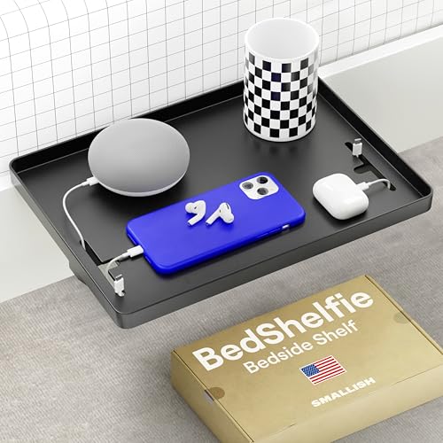 BedShelfie Bedside Shelf for Dorm Room Bunk Bed & Top Bunk, College Dorm Room Essentials, Bedside Caddy, Clip on Floating Desk Tray, Bed Side Table Storage, Loft Nightstand Decor - Cable Catch, Black - color: Black, size: CableCatch (Hard Plastic 12.5 x 9