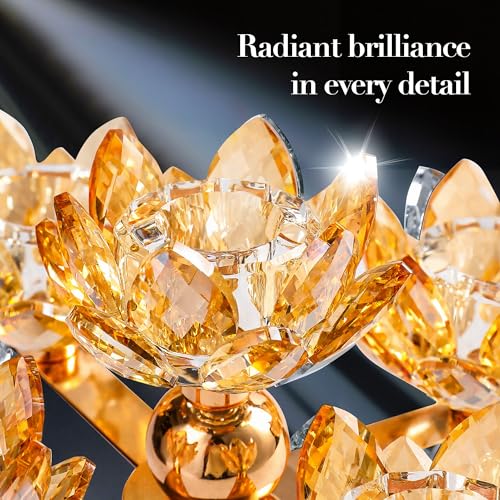 Crystal Candle Holders Lotus Candelabras Gold Arch Candlestick, Centerpiece Table, Home Hecor for Wedding, Dinning Room, Coffee Table, Kitchen, Living Room, Entryway (5 Arms, Gold, Taper Candle) - color: Gold, size: 5-Arm