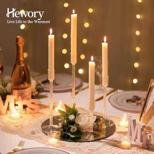 Hewory Glass Taper Candle Holders: 4 Pcs Clear Vintage Candlestick Holders Tall Candle Sticks Holder Decor, Glass Candle Holder for Table Centerpiece Wedding Christmas Advent Holiday Party Decorations - color: Clear