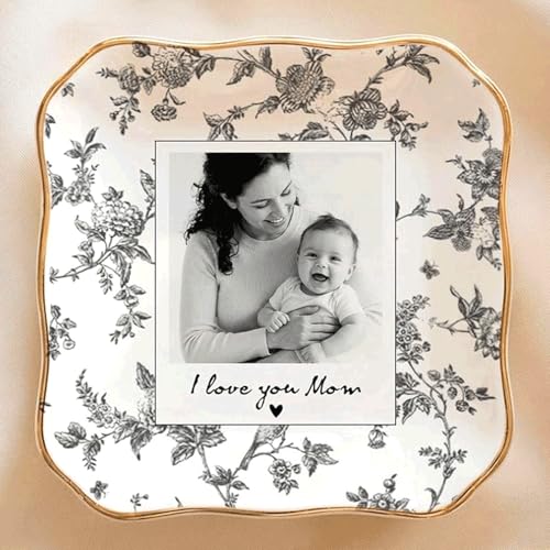 Personalized Mom Photo Jewelry Tray, I Love You Mom Toile De Jouy Jewelry Dish; Personalized Grandma Portrait Photo Trinket Tray, Mothers Day Gift for Grandma Mama 5 - color: Jewelry Dish 4