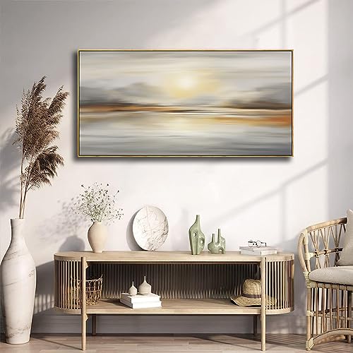Large Framed Wall Art Abstract Seascape Canvas Printing Wall Decor Artwork for Living Room Bedroom Dining Room Home Office Decor 31x70inch - color: Grey, size: 70"L x 31"W