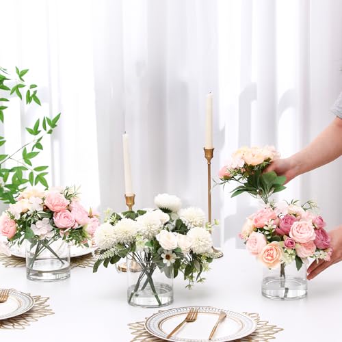 meekoo 3 Pcs Flower Acrylic Vase Cylinders Round Decorative 5 x 5 in Vase Break Resistant Acrylic Flower Cylinder for Centerpiece Home Wedding Decor(Clear, Classic) - color: Classic, size: 5 x 5 in