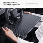 YONZEE 2-in-1 Car Steering Wheel Desk Tray & Car Seat Gap Filler Organizer – Foldable Carbon Fiber Look Table for Laptop, Eating Food, Writing – for Standard Round Steering Wheels - color: Black