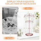iDavosic.ly 2 Tier Rotating Necklace Holder Organizer with 42 Hooks, Adjustable Metal Bracelet Display Stand Rack, Extra Tall Keychain Spinning Tree Tower for Women, Rose Gold - color: Rose Gold