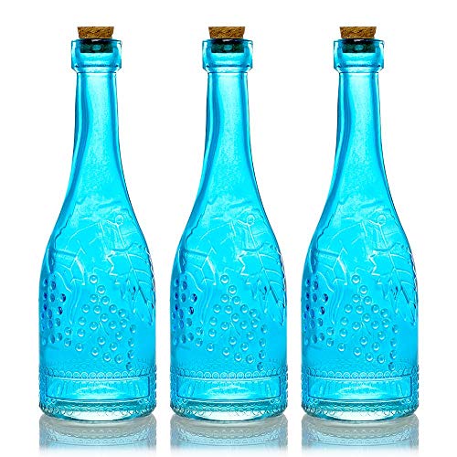 PaperLanternStore.com Bulk Pack (3) Stella Turquoise Vintage Glass Bottle Wedding Flower Vase - color: Stella - Turquoise, size: 3 Bottles