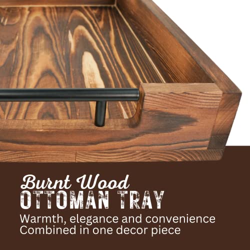 Natural Bamboo Serving Trays Modern Decorative Otman Trays with Metal Handles - Perfect for Living Room, Bedroom, Entryway & Kitchen