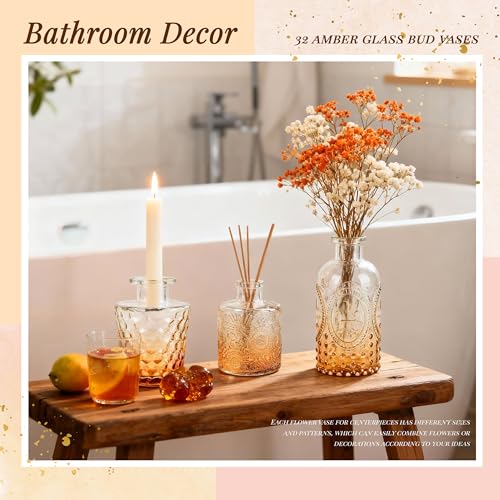 Der Rose Glass Bud Vases Set of 32 Small Amber Flower Vases for Rustic Wedding Centerpieces Table Decorations and Home Office Decor(Amber) - color: Amber