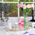 24 Pcs Floating Candles 12 Glass Vases for Centerpieces with 400 Acrylic Fake Ice Cubes 6 Pearl String Vase Filler Floating Candle Centerpieces for Tables Party Event Wedding Home Decor