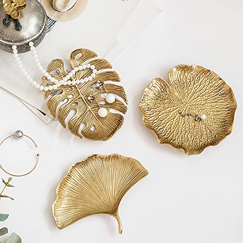 Metal Jewelry Dish, Leaf Shaped Ring Holder Jewelry Organizer, Trinket Dish Vanity Tray for Dresser Christmas Birthday Wedding Gifts Turtle Bay-Gold - color: Turtle Bay-Gold