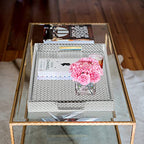 HofferRuffer Rectangle Serving Tray with Hole Handles for Coffee Table, Breakfast, Tea, Food, Butler - Countertop, Kitchen, Vanity Serve Tray, 16.2 x 12.2 x 2 inches, Faux Leather (Silver) - color: Silver, size: 16.2" x 12.2" x 2"