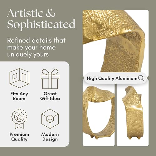 Decorative Sculpture Table Top – Twisted Ring Modern Coffee Table Decor, Aluminum Accent Piece for Coffee Tables, Shelves & Living Rooms – Elegant Indoor Home Decor – 10", Gold - size: 10"