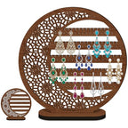 Kathfly Large Boho Moon Wooden Earring Display Organizer Stand Gift 10 Inch Floral Goth Earrings Stud Jewelry Holder Dangle Hanging Holder Gift for Women(Brown) - color: Brown