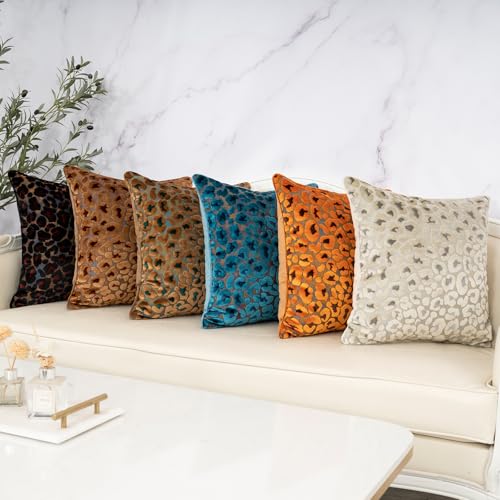 Alerfa Green Brown Floral Throw Pillow Cover 18 x 18 Inch Cut Velvet Sqaure Luxury Decorative Pillow Cover for Couch Living Room Bedroom - color: Green Brown, size: 18" x 18" (Pack of 1)