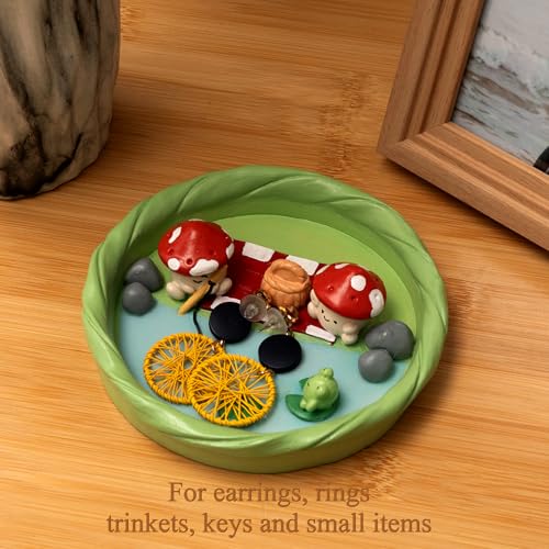 Cute Small Mushroom Frog Jewelry Dish - Unique Trinket Tray & Ring Holder for Girls' Rooms - Aesthetic Home Decor Bowl - Gift for Daughters & Friends - Ideal for Rings & Small Accessories - color: Green