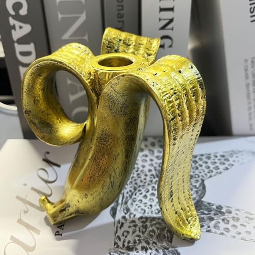 Banana Peel Taper Candle Holder, Black Resin Candlestick for Home Decor, Dining Table, Living Room, Coffee, Table Centerpiece(Gold)