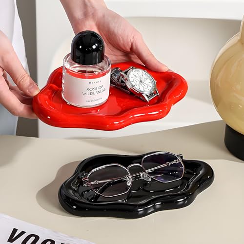 Ceramic Jewellery Dish Trinket Dish Jewelry Tray Cloud Shape Tray Perfume Tray Rings/Earrings/Bracelets/Watch/Keys Tray for Valentine's Day//Mother's Day/Birthday Gift (Black) - color: Black