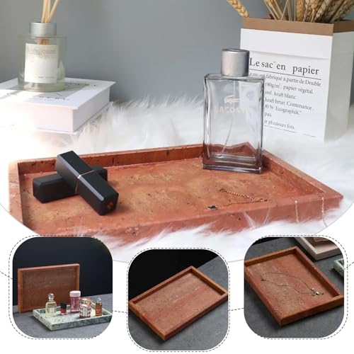Natural Marble Tray, Stone Tray for Bedroom/Bathroom/Kitchen/Vanity Countertop, Jewelry Tray for Rings Earrings Necklace Bracelet Watch, Room Decor Aesthetic - color: Red Travertine, size: 11.8" x 7.9" x 1.2"