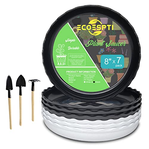 Plant Saucer, 7 Pack 8 10 12 14 15 Inch Durable Plastic Plant Trays for Pots, White & Black Round Plant Pot Saucers, Drip Tray for Indoor and Outdoor Garden (8", for 5 6 Inch Pot) - color: Black & White (8" x 7)