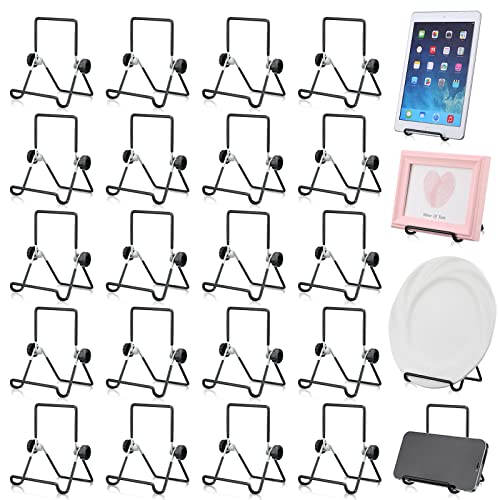 Kenning 24 Pack Book Stand, Foldable Picture Holders for Tables, 3.54'' X 5.12'' Metal Plate Stands for Display Photo Easel Cutting Board Record Frame Holder (Black)