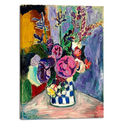 Wieco Art Canvas Prints Wall Art Still Life of Peonies in a Vase 1907 by Henri Matisse Abstract Canvas Art Print for Wall Decor and Home Office Decorations - size: 16"L x 12"W
