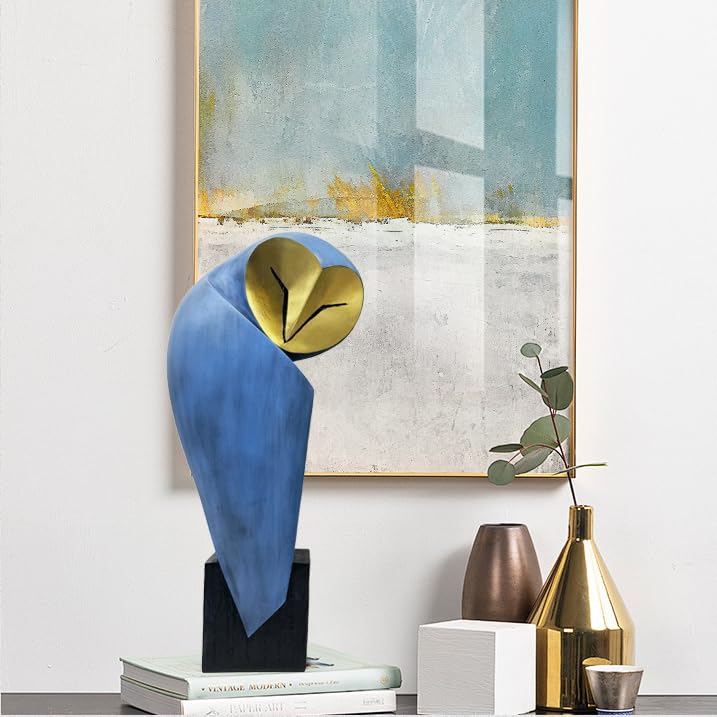 Mid-Century Modern 15 Inch Resin Owl Sculpture - Handmade Vintage Home Decor Statue for Bookshelves, Office Desk, Mantel & Collector Display - color: Blue