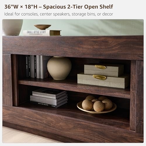 OKD Modern 70" TV Stand, Entertainment Center for TVs Up to 80", Media Console with Large Open Storage & Side Cabinets, Thick Wood Design for Living Room, Dark Walnut - color: Dark Walnut