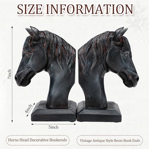 Set of 2 Horse Head Bookends Brown Antique Heavy Duty Book Ends Resin Decorative Art Bookends for Derby Day Vintage Home Office Desk Decoration Horse Lovers Gifts - color: Brown