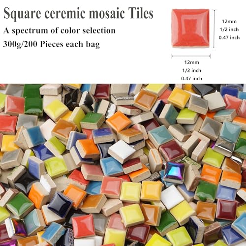 Mosaic Tiles for Crafts Blue, Glazed Porcelain Tiles,300g/200pcs Ceramic Tile Mosaic Pieces,Square Shapes(12mm),Design for Mosaic Making Projects - color: Blue