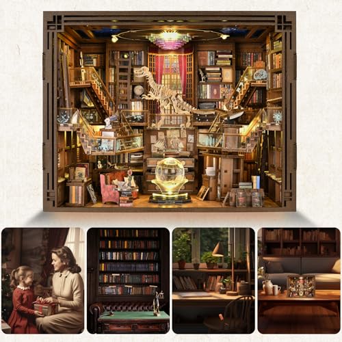 CCCDF DIY Book Nook Library Kit, Miniature Dollhouse Booknook Kit, 3D Wooden Puzzle Bookend Bookshelf with LED Light for Teens and Adults (Beyond Library Max) - style: Beyond Library Max